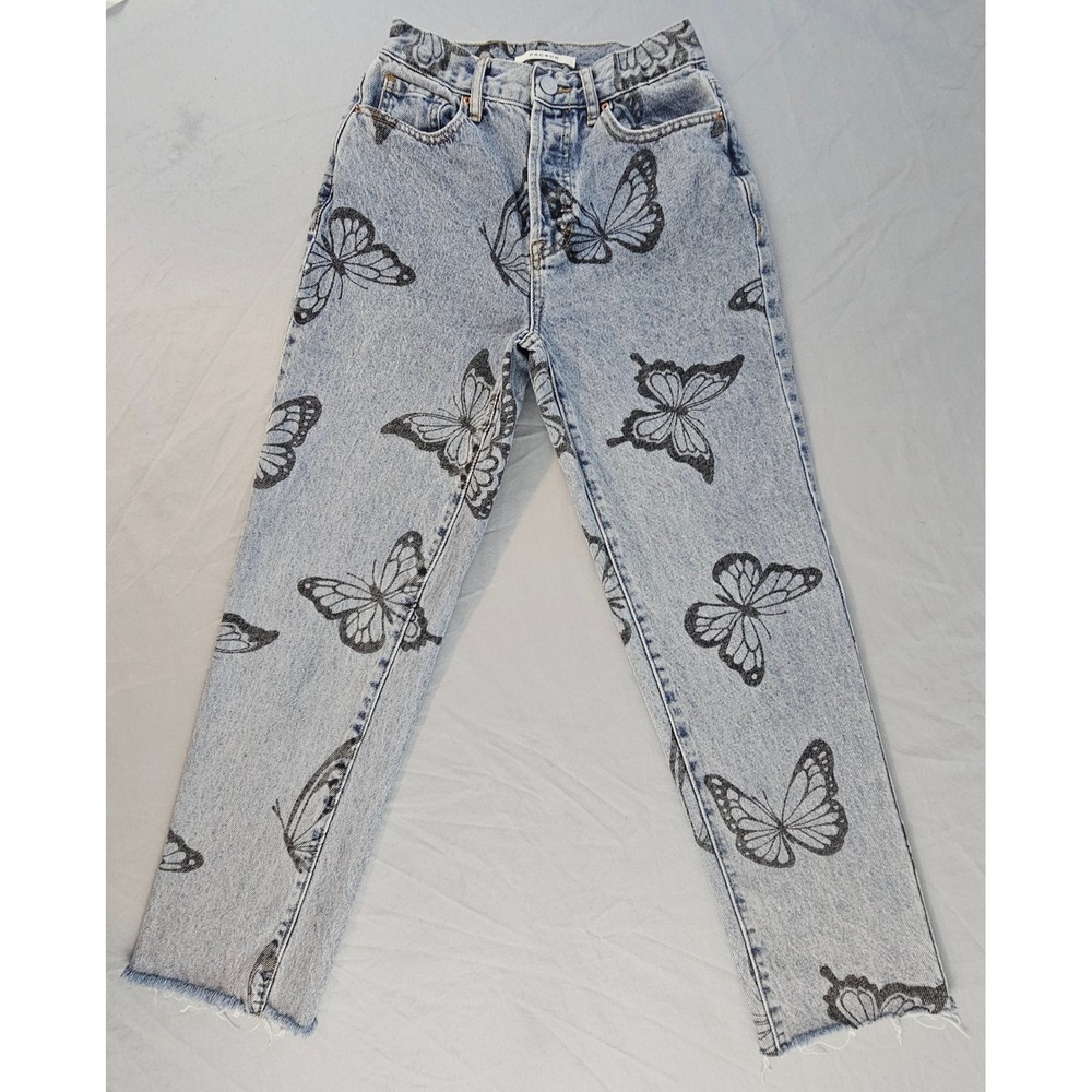 PacSun Size 24 High Rise Straight Butterfly Jeans Button Fly Raw Hem L695